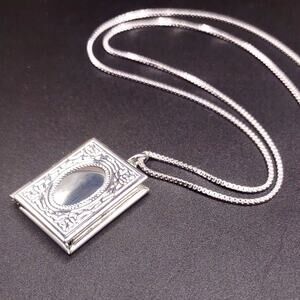 925 Sterling Silver Necklace W/ Ornate Locket Book Valentine's Birthday Gift NEW